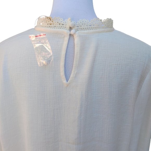 Blu Pepper Ivory Blouse High Neck 3/4 Sleeves Lace Trim Modest - Picture 9 of 10
